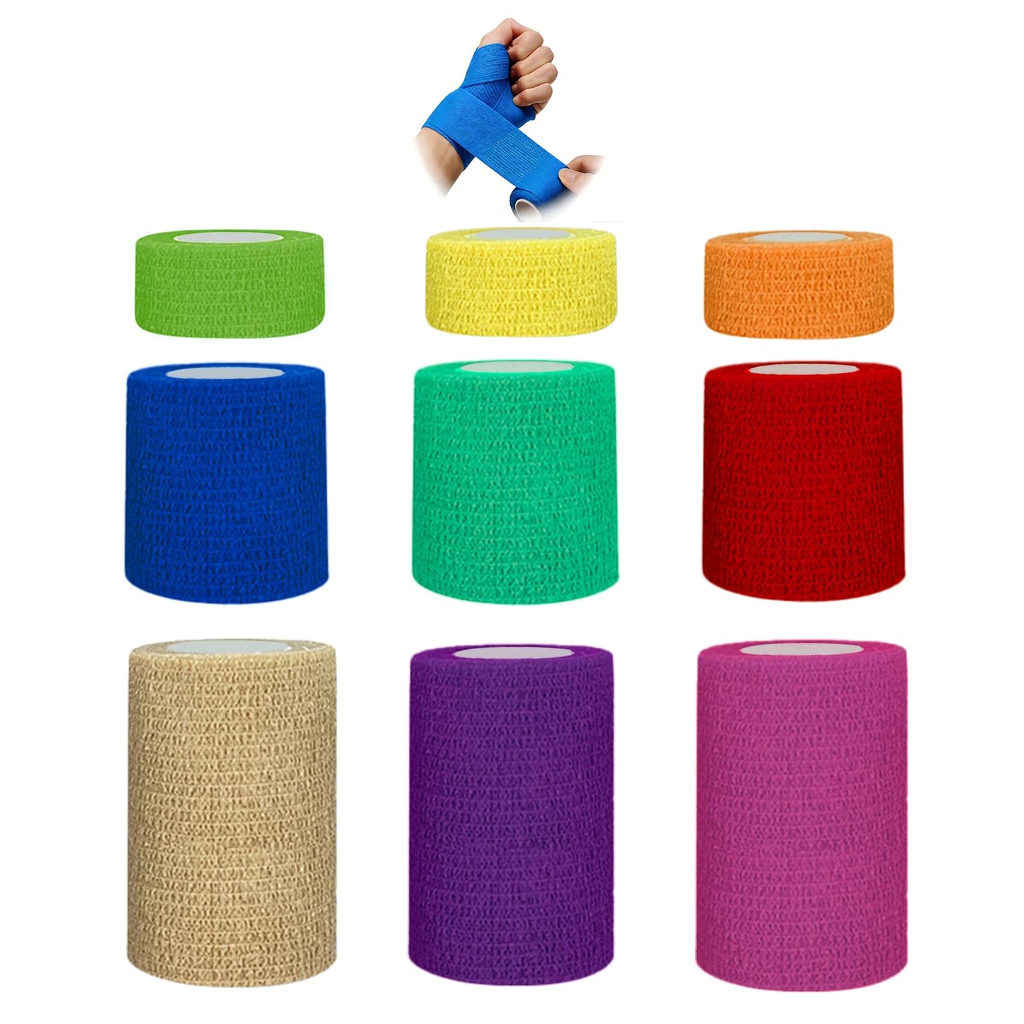 BIRDDIE 1"/2"/3" Self Adhesive Bandage Wraps, 9 Pack Colorful Self Adherent Cohesive Bandages Wrap for Wounds, Vet Wrap, Ankle Tape, Tattoo Tape Wrap, Medical Tape, Color Athletic Tape