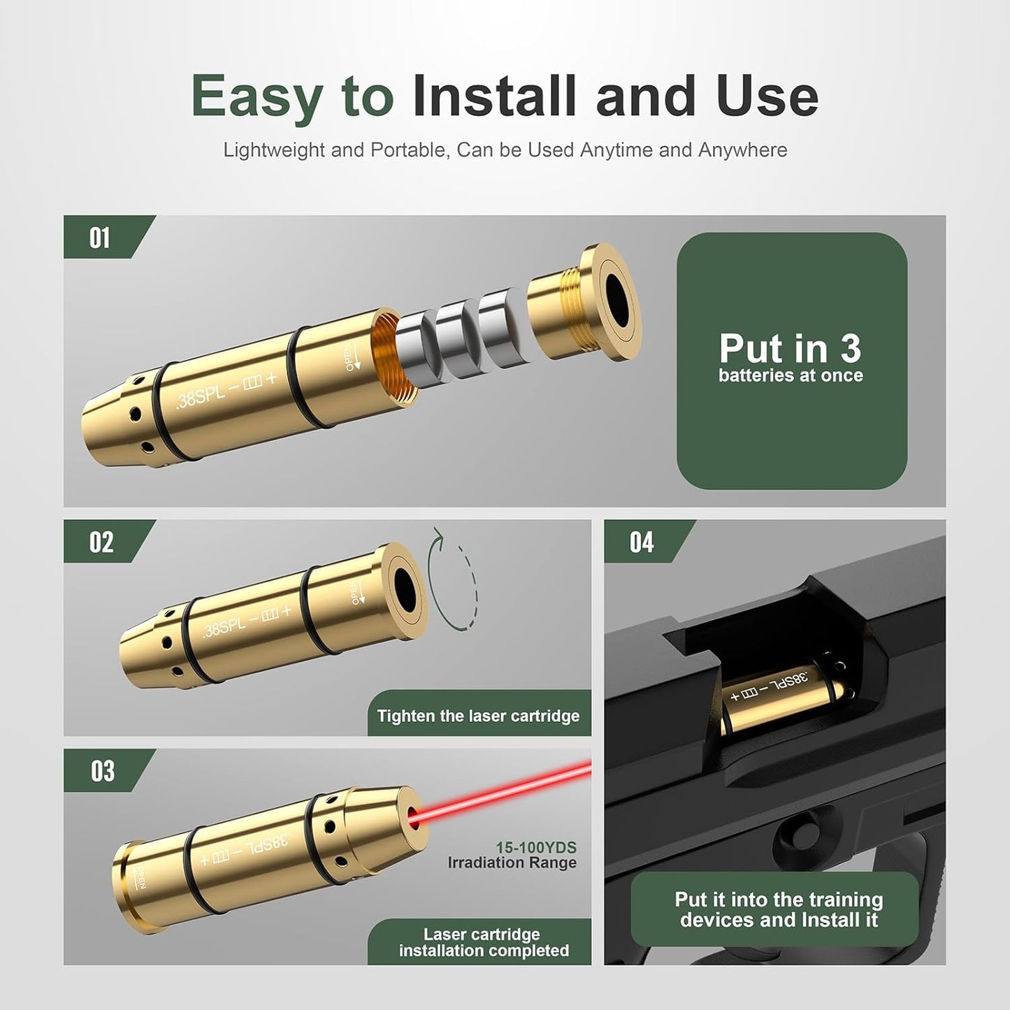 38SPL/.357Mag Laser Training Cartridge - Enhance Dry Fire Practice with 3 Battery Sets