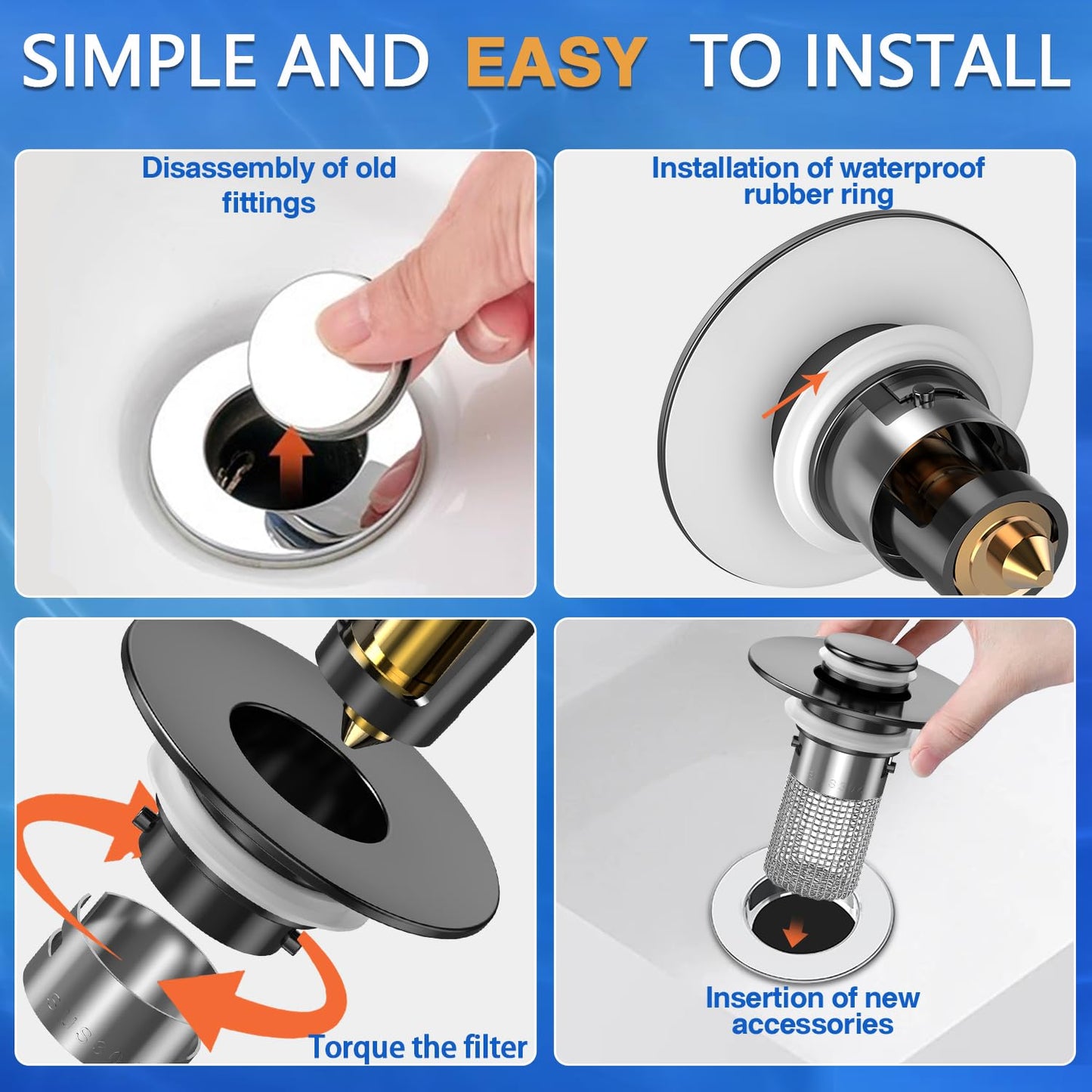 Sink Stopper Hair Catcher, Pop-up Sink Drain Strainer with Removable Stainless Steel Strainer Basket Hair Catcher, Bathroom Sink Strainer for Bathroom Sink Stopper Replacement