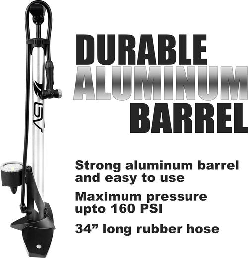 BV Bicycle Pump - Durable Floor Pump with Smart Valve Head | 160 PSI, Automatically Reversible Presta & Schrader