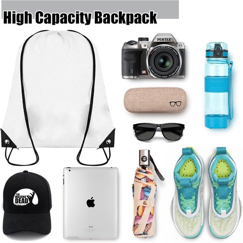Grneric Drawstring Backpack - 60-Piece Bulk Cinch Sackpack for Gym, Parties & Trips | White