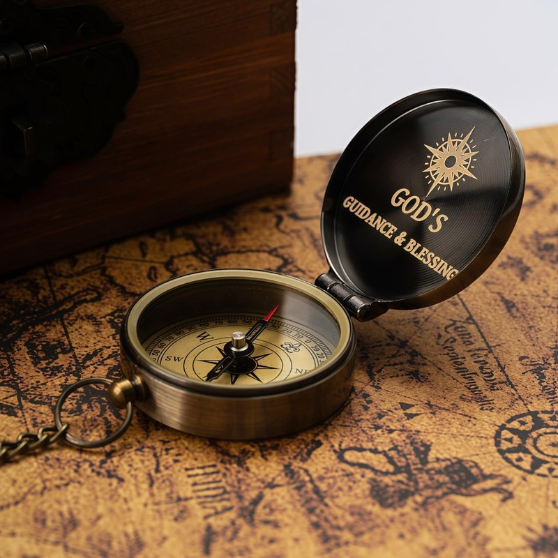 Afcrho Proverbs 3: 5-6 Engraved Compasses, Wood Box Greeting - Trust in The Lord Compass - Inspirational Gift Men, Christian Boys Baptism Gifts, Graduation Day with Wooden Box