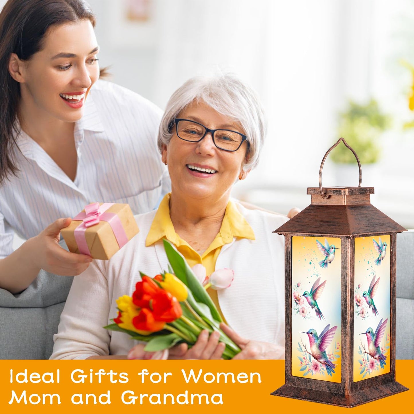 Solar Lanterns for Garden Decor,Waterproof Design Ideal Birthday Gifts for Women, Mom, and Grandma Solar LED Hanging Lights for Yard, Patio, Lawn, and Porch(Three Hummingbirds)