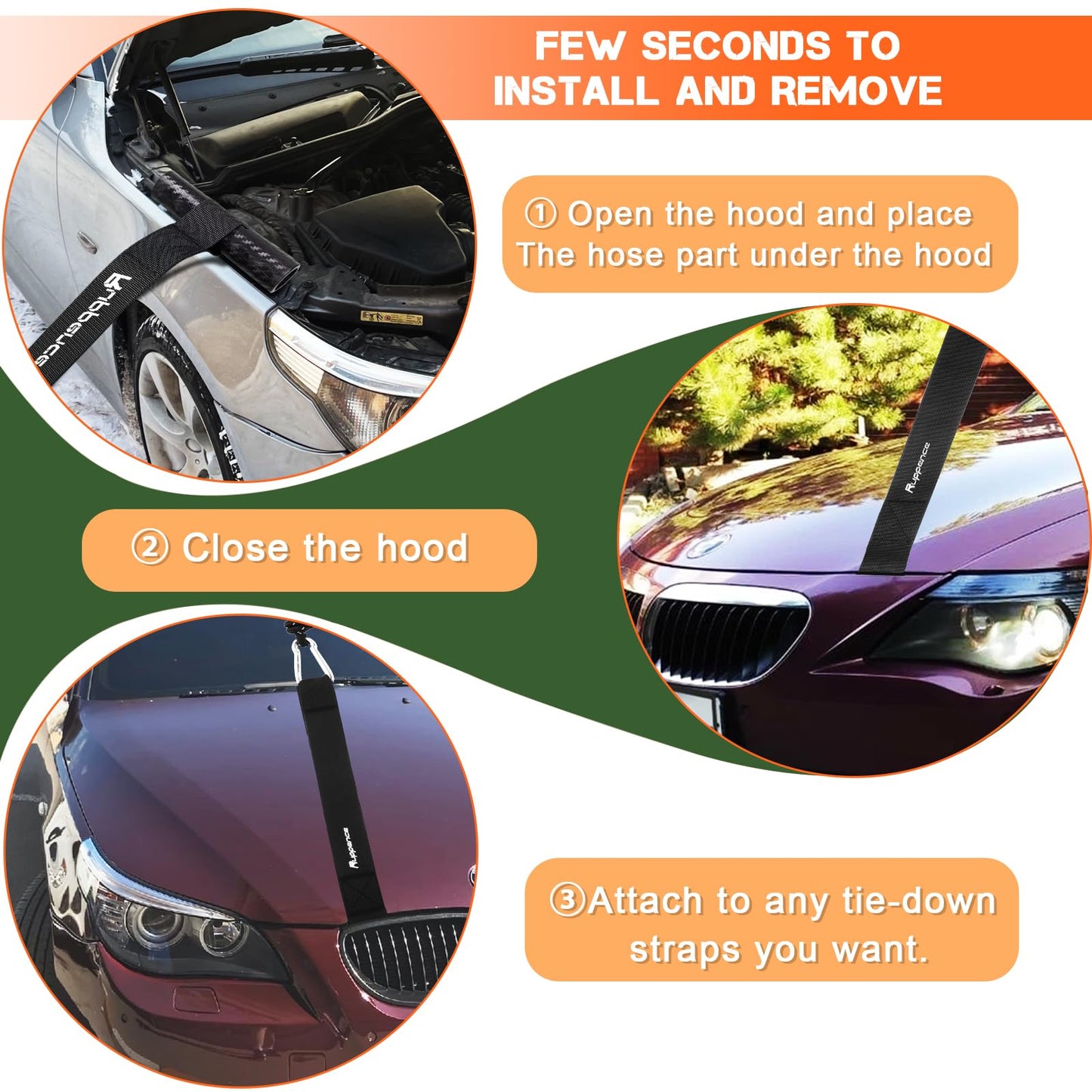 2 Pcs Quick Hood Loops,Kayak Tie Down Straps with Anti-Slip Handle,Cargo Under Hood Anchor Straps for Securing Boat Trailer, Bow Stern Tie Down Kits for Canoe Transport, Perfect for Car Truck Kayak