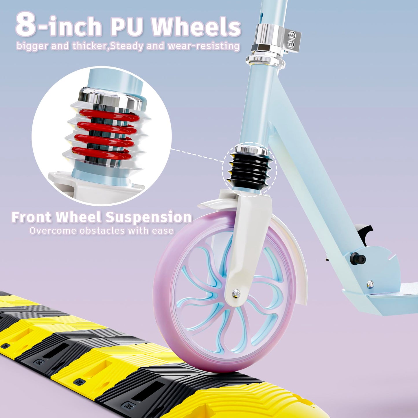 PHOEROS Kick Scooter for Kids Ages 6-12,Teens & Adults, Youth. Lightweight Aluminum Kick Scooter for Teens Adults Boys Girls with 8 inch Big Wheels, Foldable, 3 Height Adjustable, Shock Absorption.