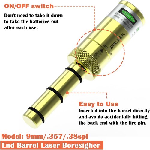 Bayattoo Laser Boresighter - 9mm to .40 S&W Caliber - Easy To Use End Barrel Sight with Switch