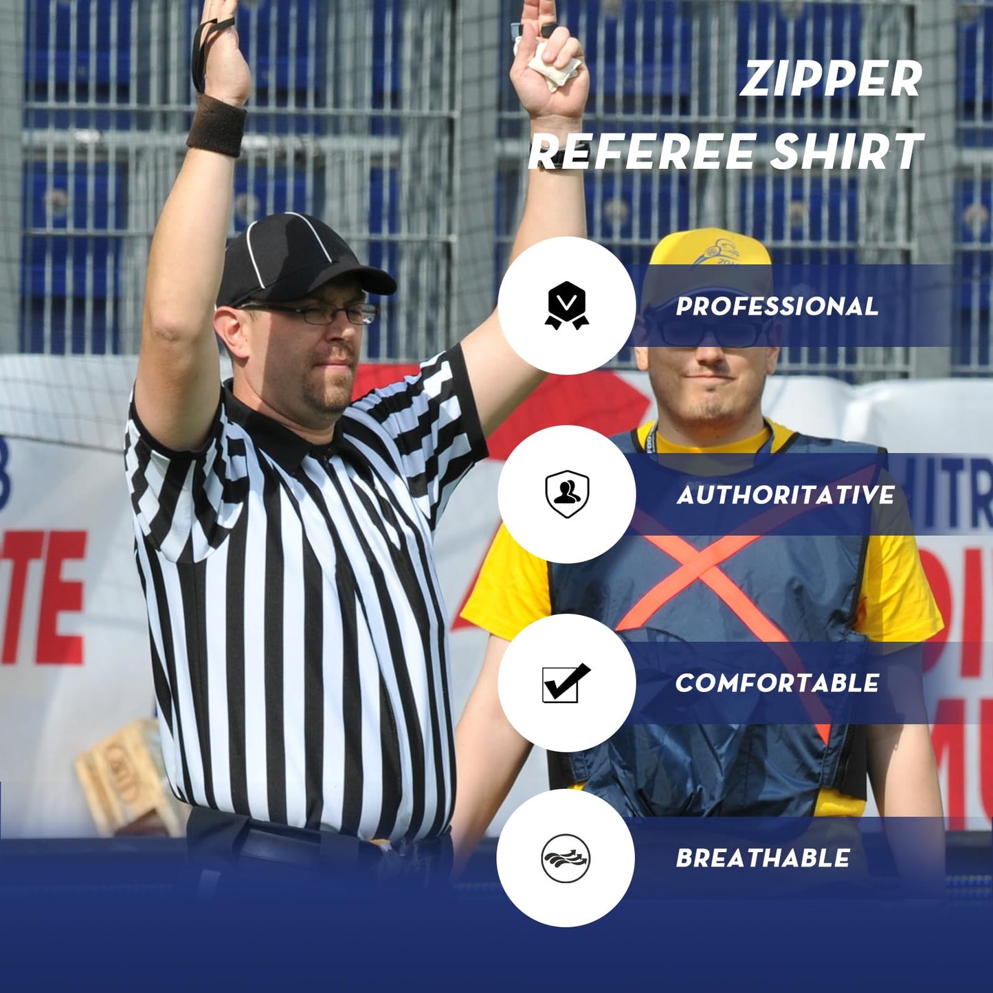 Men’s Referee Shirt Zipper Official Ref Shirt Costume Umpire Jersey for Womens and Mens Basketball Football Halloween Uniform L