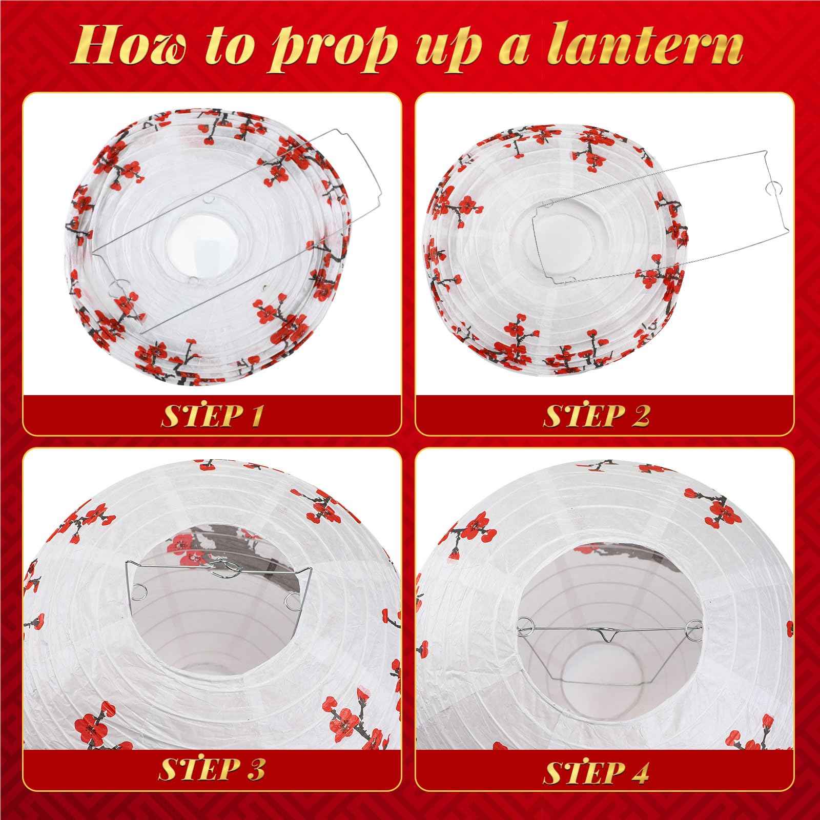 Mudder 20 Pieces Chinese Japanese Paper Lanterns Includes Cherry Flowers Paper Lanterns for Hibachi Birthday Party Asia Home Restaurant Wedding Decor(Red White and Black,Zen Style)