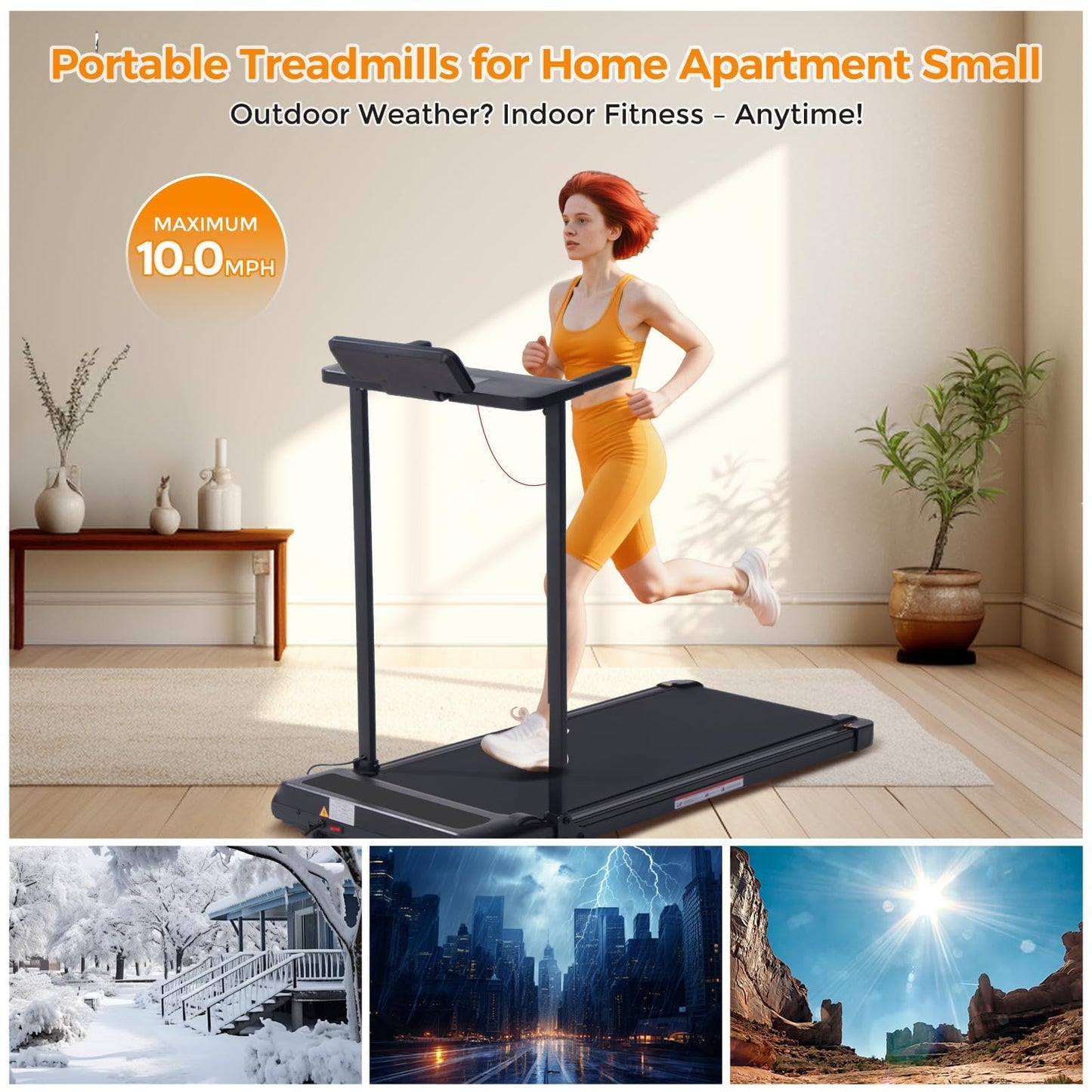 POTUPUS Portable Foldable Treadmill with Handle Bar Walking Pads for Home