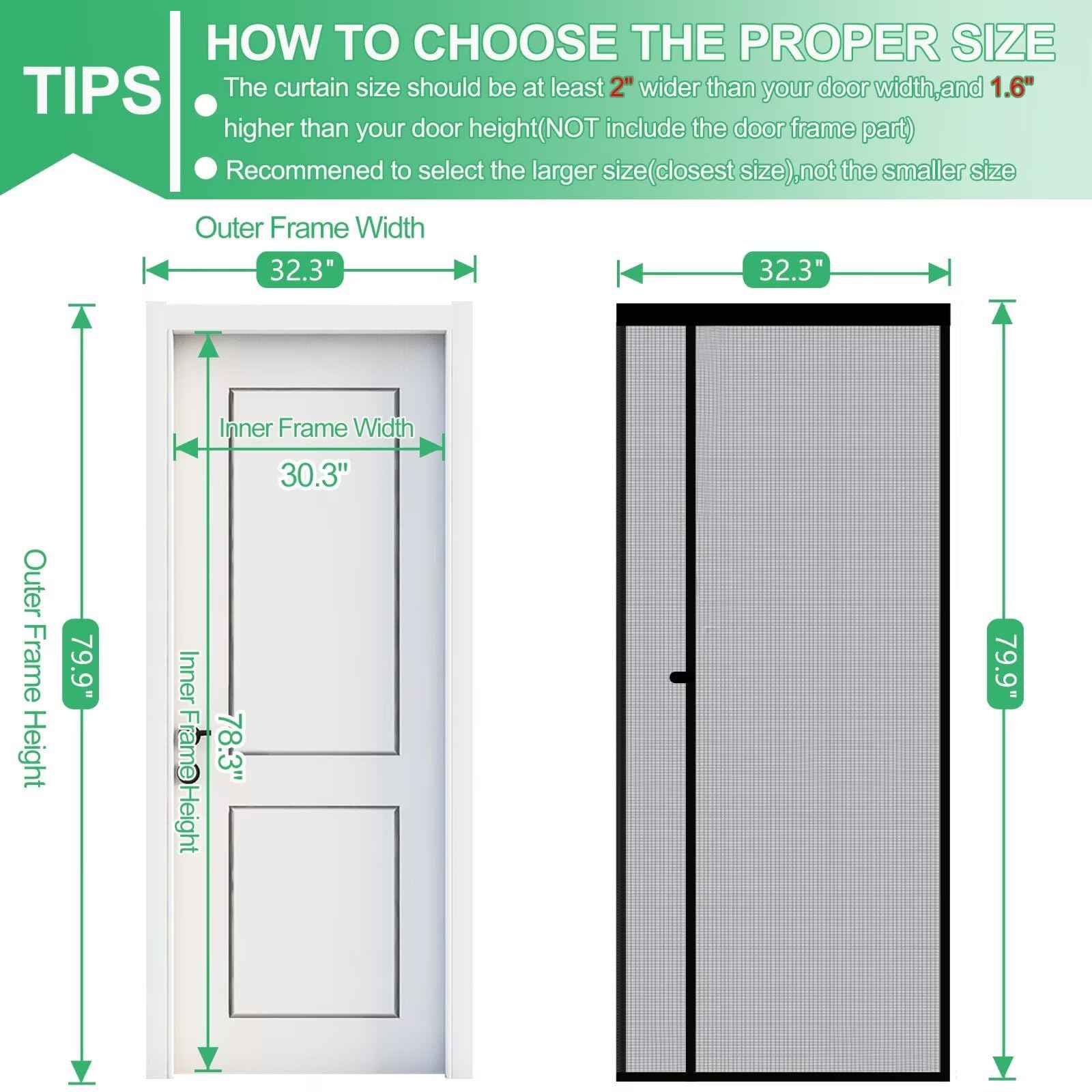 RELIANCER Fiberglass Magnetic Door Screen,Fit Doors Size 30"x78",Auto Close Screen Door Mesh w/Magnets,Left Right Side Opening,Patio Doorway Net Screens,Self-Closing Doors Cover,Doorway Curtain Mesh
