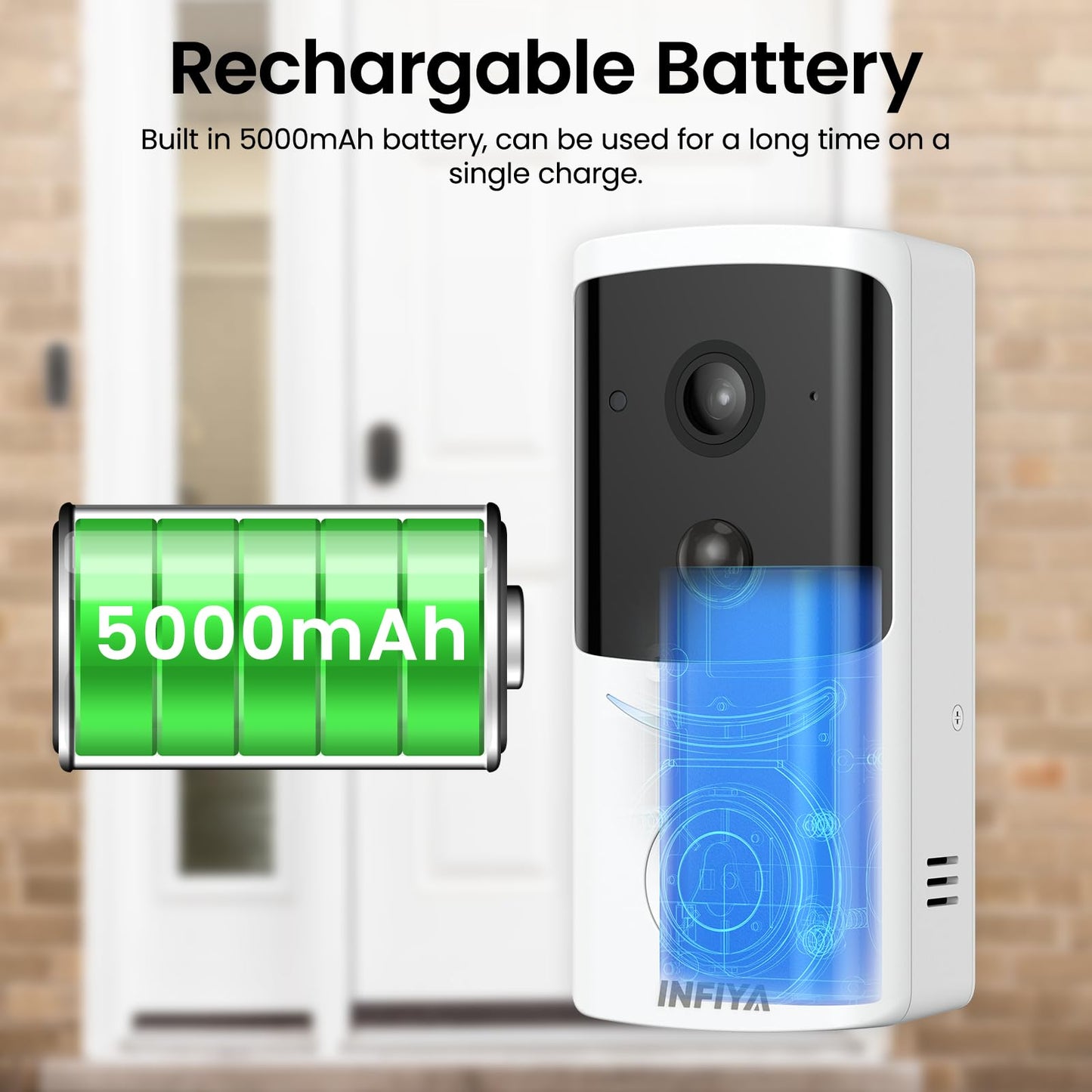 INFIYA Video Doorbell Camera Wireless-2K Outdoor Front Door Camera with Chime Included for Home Security, Easy Installation, AI Human Detection, Instant Alerts, Night Vision, Two-Way Audio, M1 White