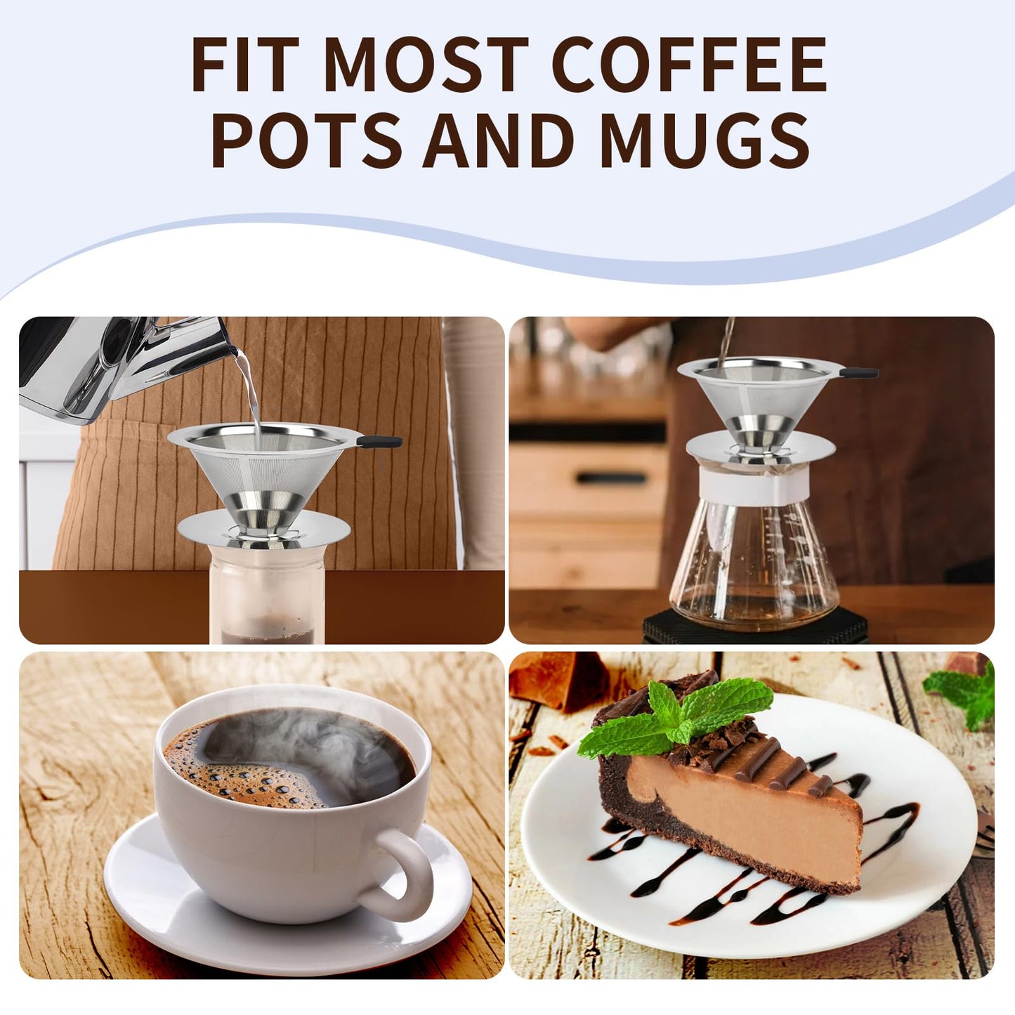 Fyueenix Stainless Steel Pour Over Coffee Dripper, Reusable Fine Mesh Filter for 1-2 Cups, Paperless Coffee Maker for Home, Travel, Camping