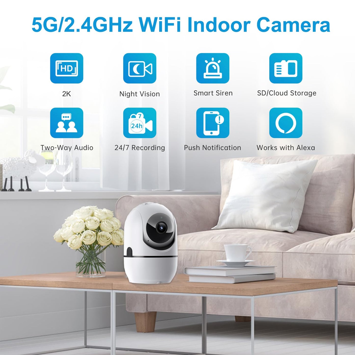GBIUT Pan/Tilt Indoor Security Camera, 5G&2.4G WiFi Indoor Cameras Wireless for Home Security, Baby/Pet/Dog/Cat Camera with Phone App, Motion Sensor & Night Vision, 2-Way Audio, TF/Cloud Storage