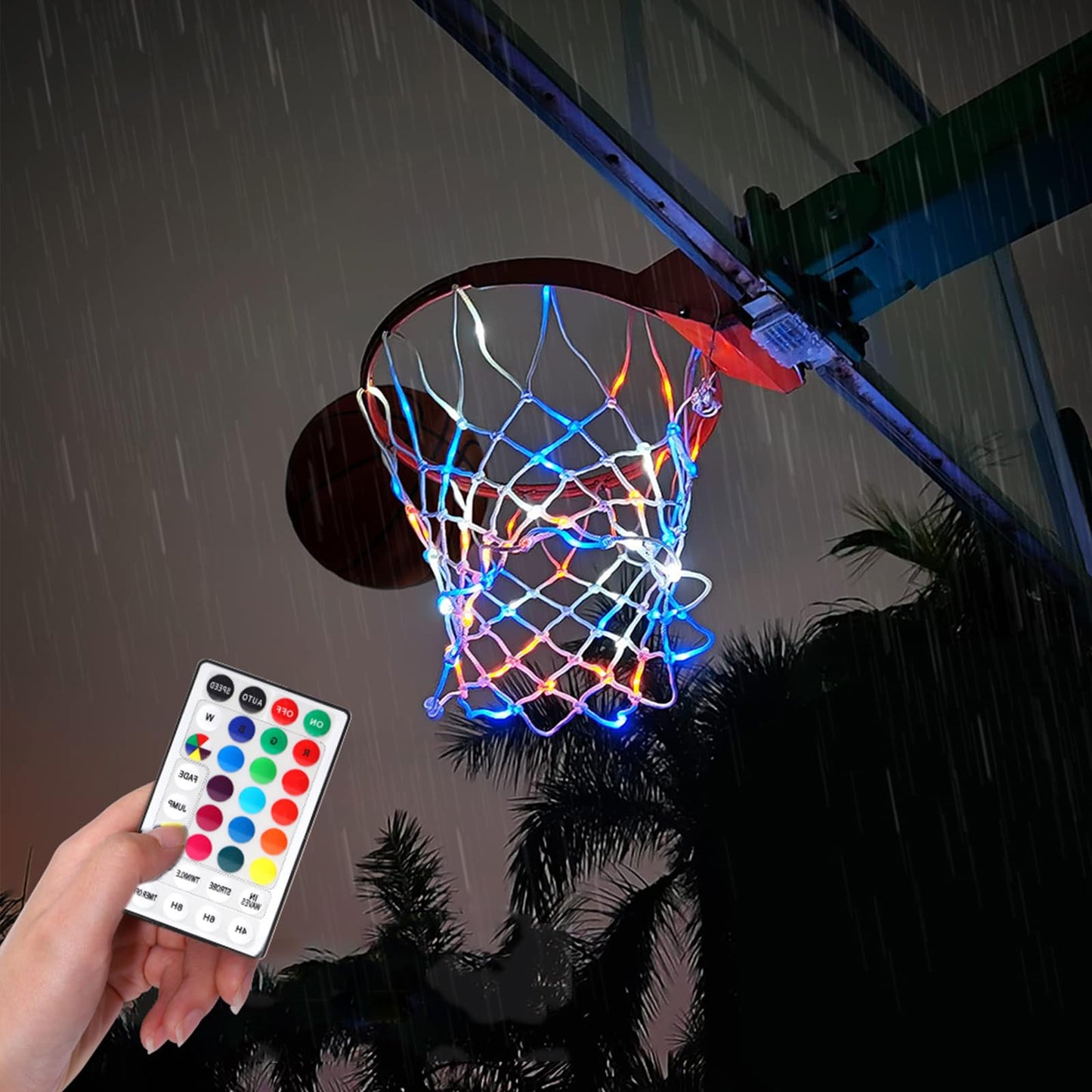 NewBEP Lighted Basketball Net - LED Replacement Basketball Nets, Change Colors with Remote, LED Basketball Net Light for Outdoor Indoor 10 Loops Rim