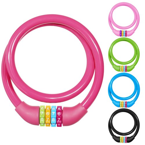 Ainiv 25 Inch Bike Lock Cable, Portable Anti Theft 4 Digits Codes Cable Locks, Resettable Combinations Coiling Bicycle Lock for Bike, Motorbike, Scooter, Skateboard, Gate, Fence (Rose Red)