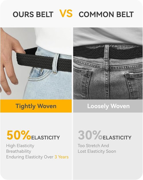 CHAOREN Men's Braided Stretch Golf Belt - Versatile 1 3/8" Design for Casual Pants & Shorts