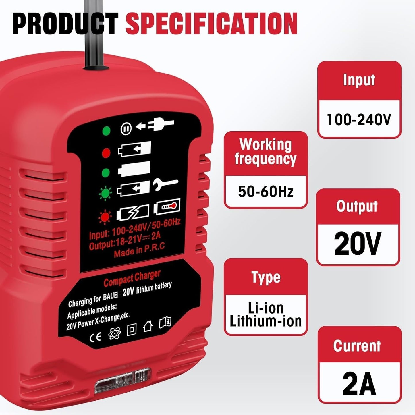 for Bauer 20V Battery Charger, Compact Size Portable Charger for Bauer 20V Cordless Power Tool Battery