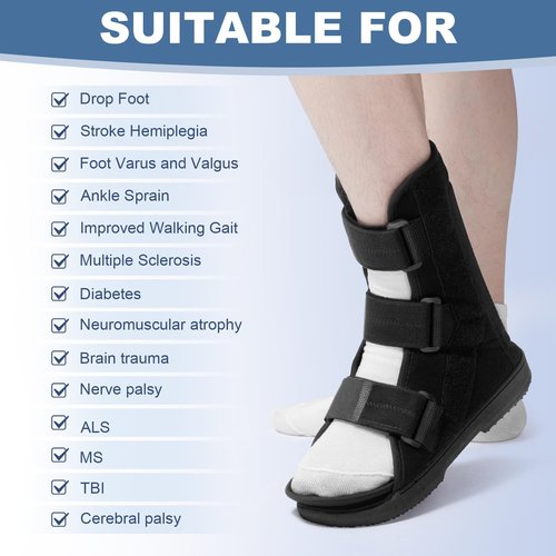 Estinko AFO Foot Drop Brace, Foot Drop Brace for Walking Drop Foot Brace Adjustable ALS, TBI, MS, Diabetes Stroke (Black, Medium)