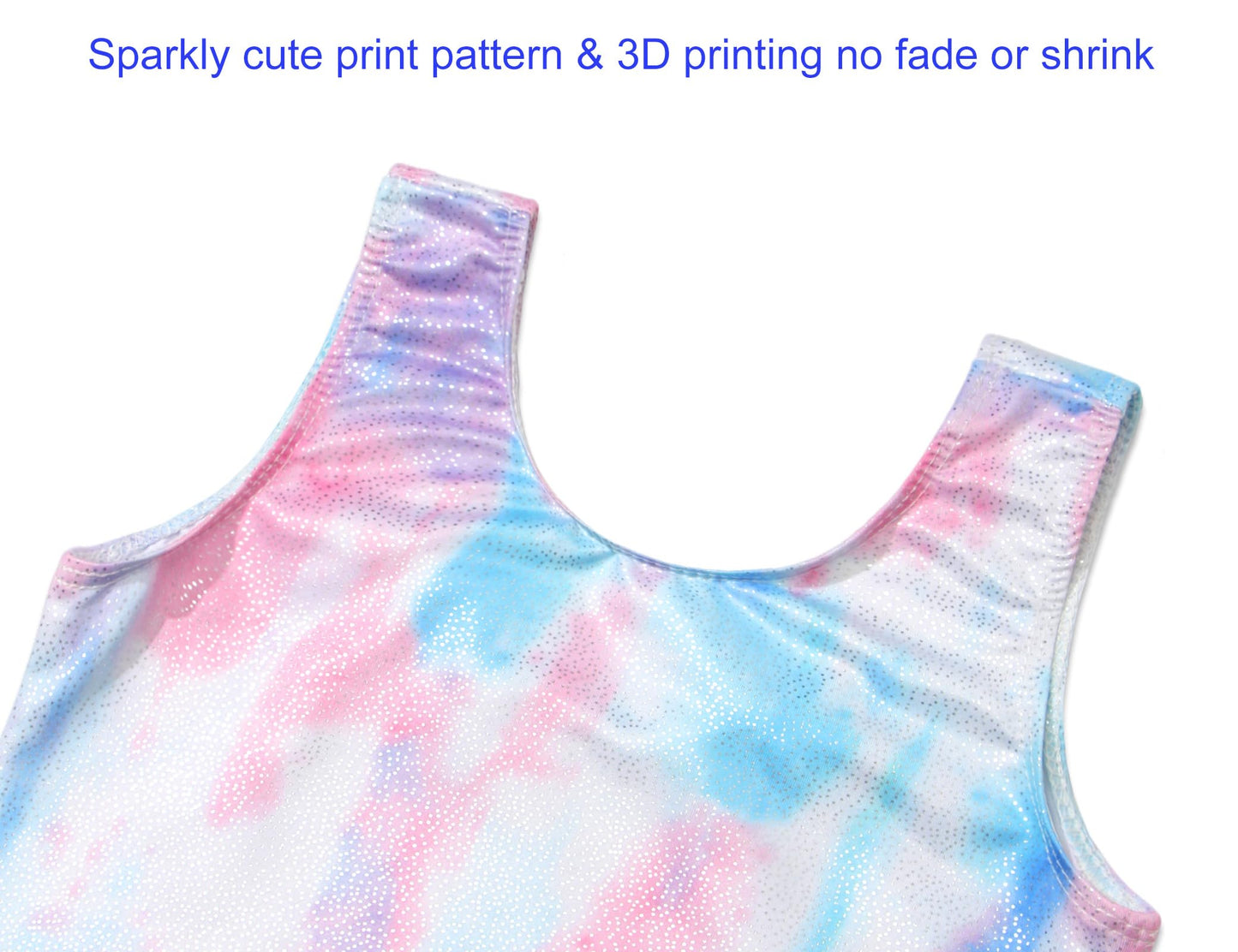 Domusgo Leotard for Girls Size 7-8 Years Old White Tie Dye Shiny One Piece Durable Sleeveless Biketard