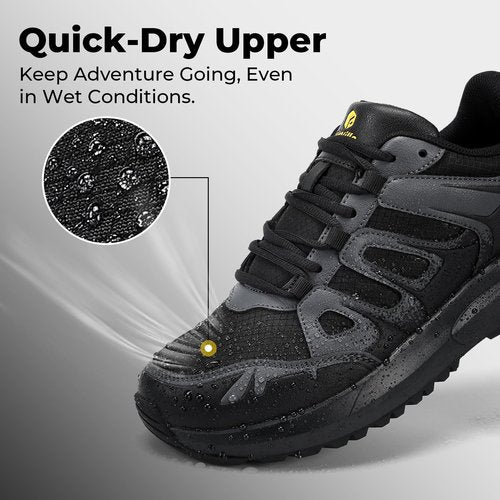 FitVille Men's Wide Hiking Shoes Water Repellent Trekking Trails Outdoor Sneakers Cushioned Lightweight Walking Running Shoes with Arch Support Black