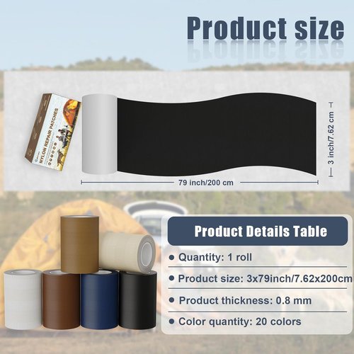 Cahomo Nylon Repair Patch - Self-Adhesive Fabric Tape for Tents, Jackets & Gear | 3x79 Inch Black