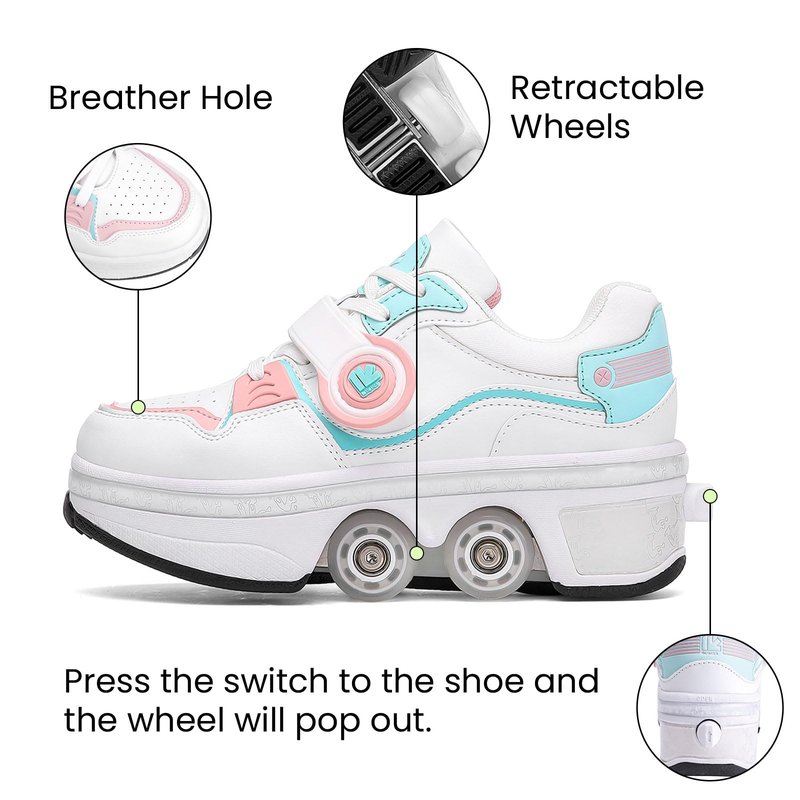 Pairduck Roller Skates for Women - Retractable Roller Shoes 2-in-1 for Indoor & Outdoor Skating with Adjustable Wheels