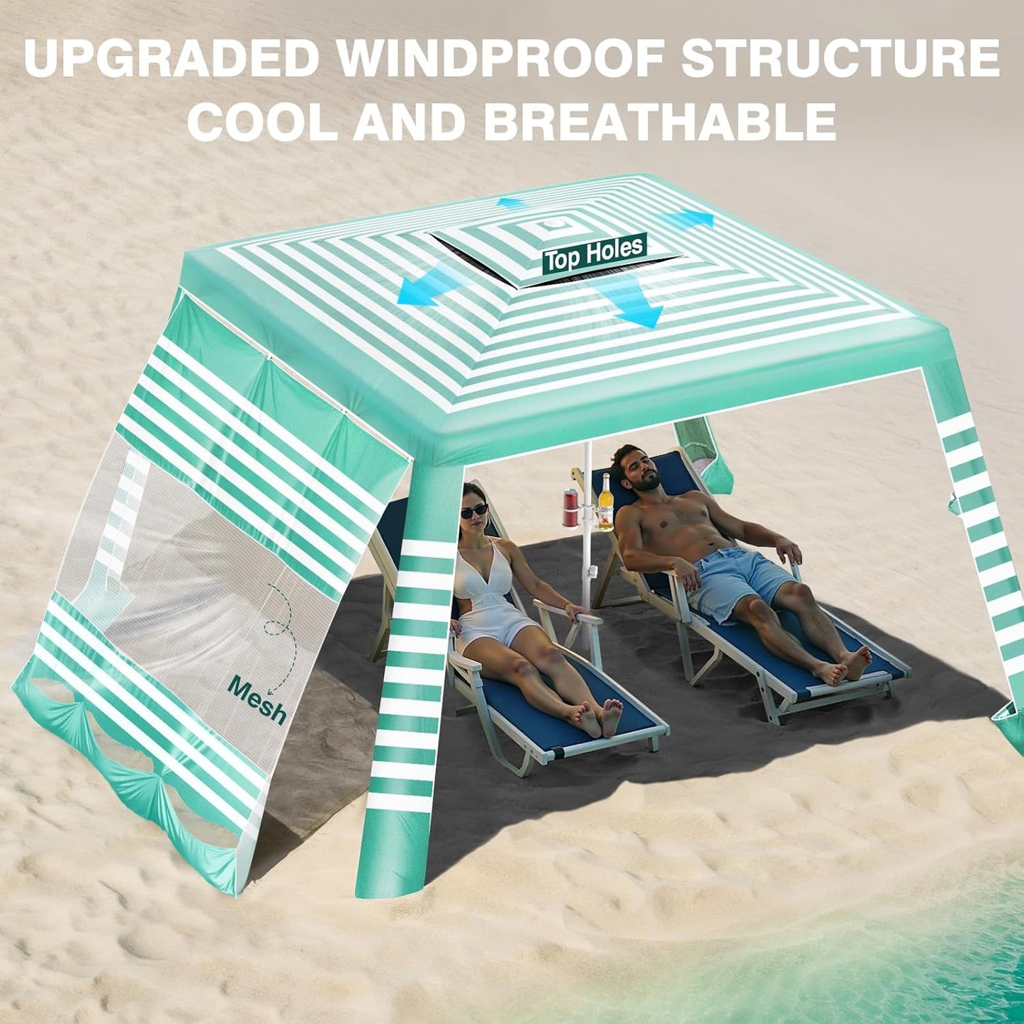 Rhino Valley Beach Tent - 8x8FT UPF50+ Sun Protection Canopy | Easy Setup, Wind Resistant, Green & White