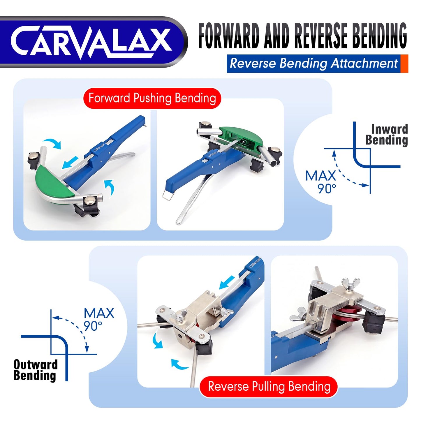 CARVALAX 90° Ratcheting Tube Bender Kit - 7 Color-Coded Aluminum Heads for 1/4" to 7/8" Pipes, Reverse-Bend Adapters & Portable Toolbox, Tube Cutter & Deburring for HVAC/Hydraulic Projects (Blue）