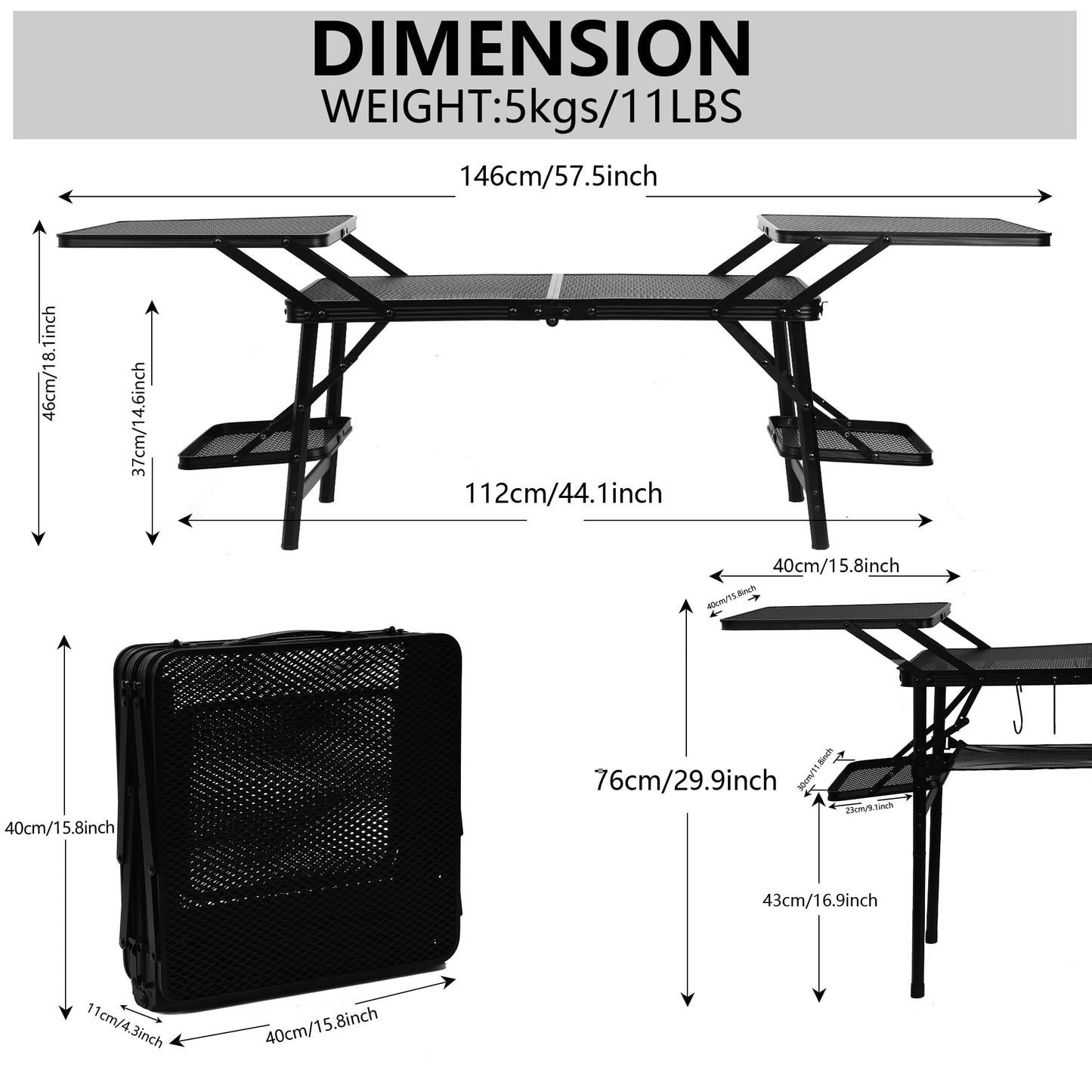 Nice C Camping Table, Compact Folding Tailgate Grill Table, Outdoor Metal Tables, Fold Up Lightweight with 4 Side Tables & Mesh Net for BBQ, Camping, Picnic