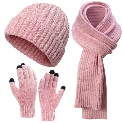 Cyihual Winter Beanie Hat Knit Scarf Touchscreen Gloves Set for Women Gift Set