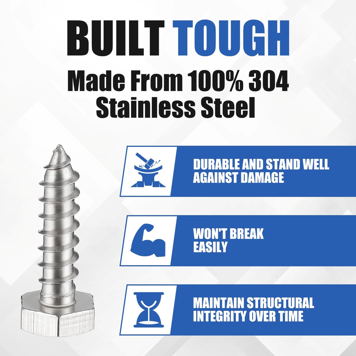 Zonon 50 Pcs 1/4" x 1" Hex Head Lag Screws 304 Stainless Steel Lag Bolts Heavy Duty Hexagon Head Wood Screws