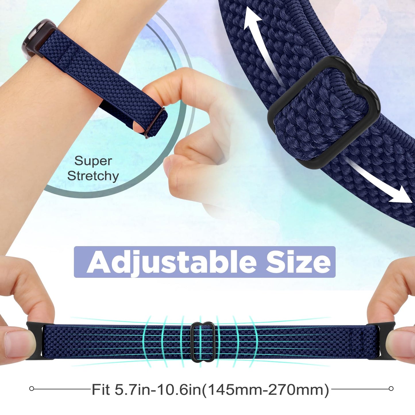 Bcuckood Elastic Bands Compatible with Xiaomi Smart Band 10/9/8 for Women Men, Stretchy Solo Loop Soft Nylon Elastic Strap Replacement Wristband for Xiaomi Mi Band 10/9/8，3 PCS