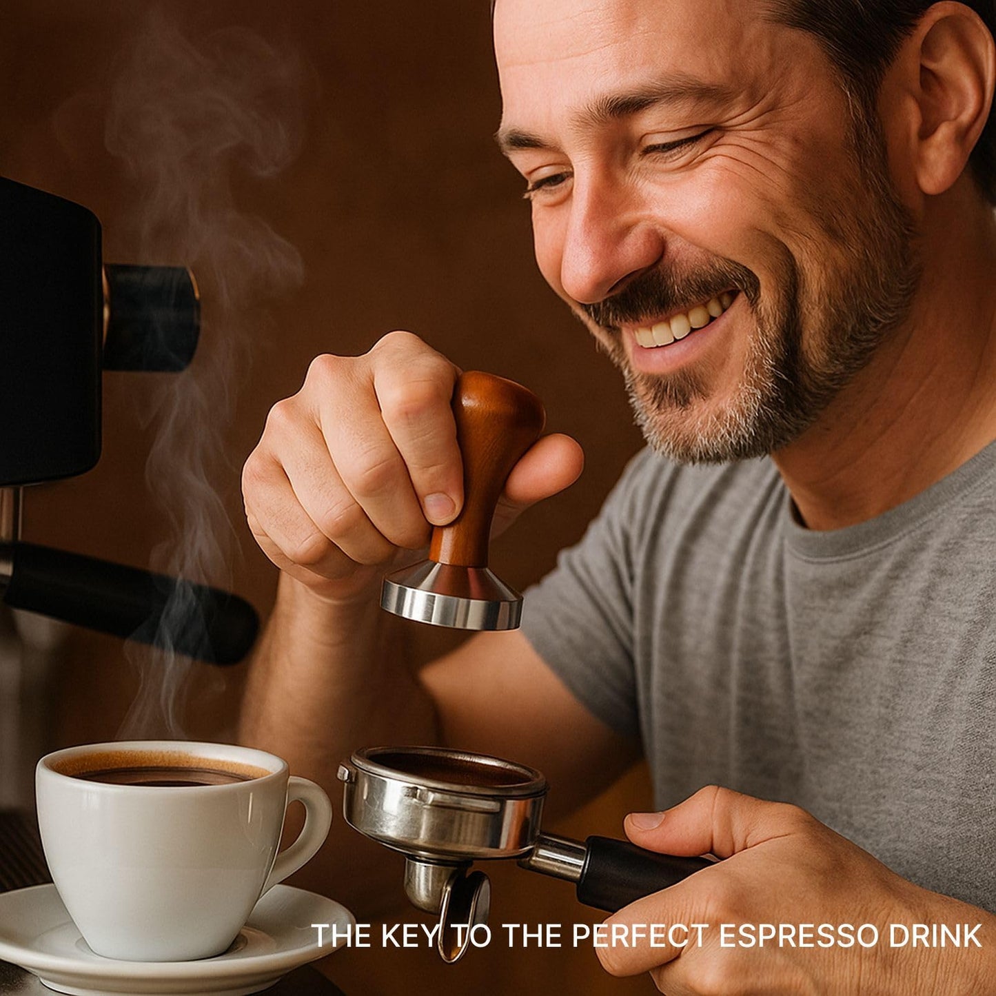 51mm Espresso Tamper - Premium Stainless Steel Base and Wooden Handle - Barista Coffee Tamper for Uniform Compression - Ideal Espresso Coffee Bar Accessories for Perfect Extraction