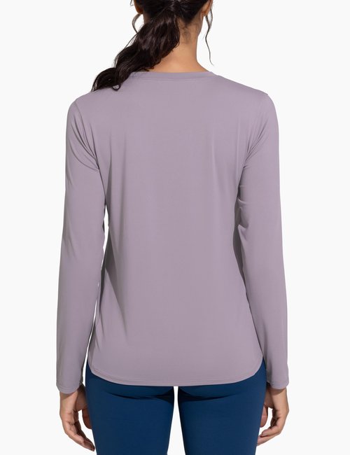 THE GYM PEOPLE Women's Ultra Soft Long Sleeve Workout Shirts Basic Crewneck Athletic Running Tops Grey Purple