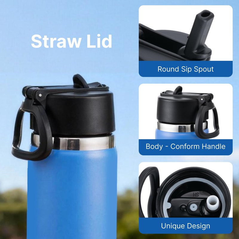 Prurex Replacement Lids for Hydro Flask 12 16 18 20 32 64 oz Wide Mouth Bottles, Water Bottle Accessories Lids Combination for 2.28" Wide Mouth Bottle(Spout&Straw)