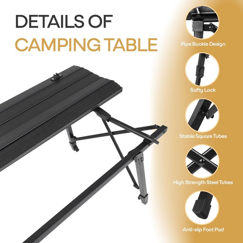 SCLERQUEST Portable Lightweight Aluminum Camping Table Adjustable Height Roll Up Design for BBQ, Beach, Camping Travel, Foldable Compact Table for Picnic Tent Outdoor