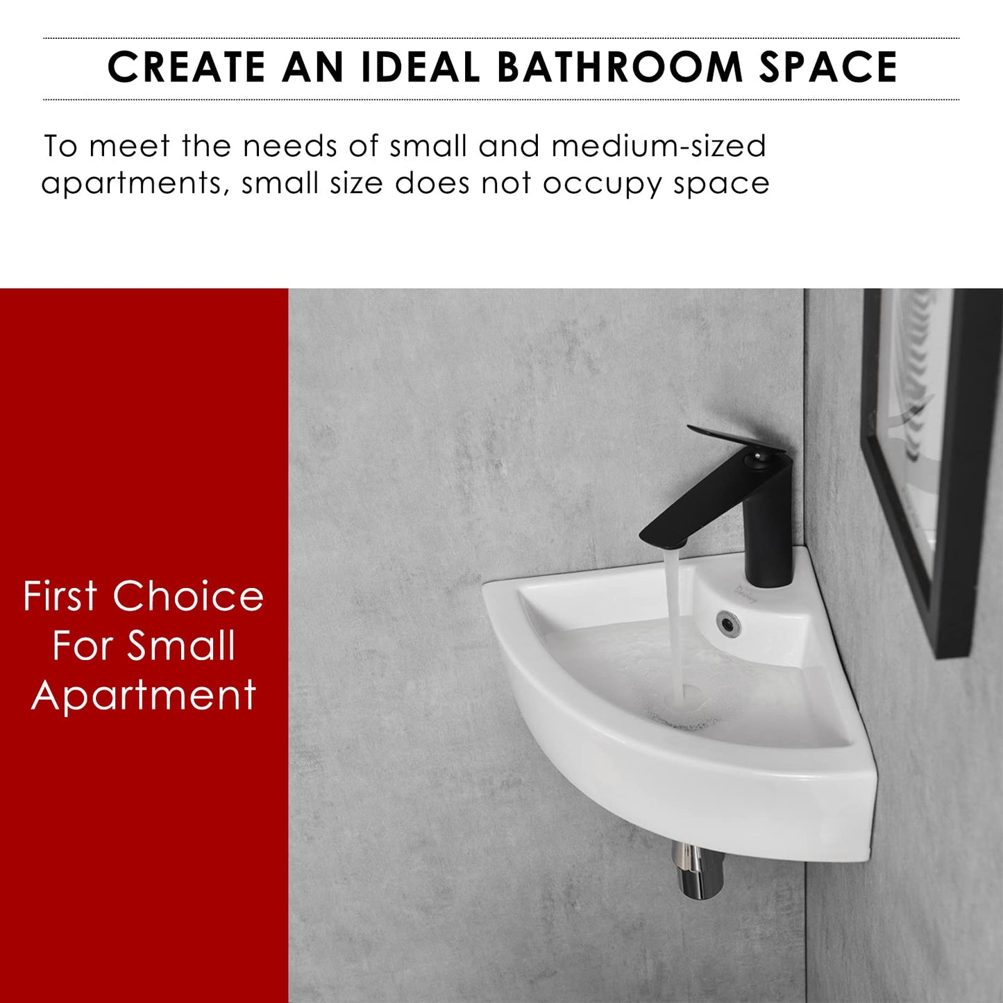 Davivy 18" x 13" Corner Bathroom Sink with Pop Up Drain and Installation Kit,Wall Mount Corner Sink,Ceramic Vessel Sink,Small Corner Sink,White Vessel Sinks,Small Vessel Sink for Bathrooms