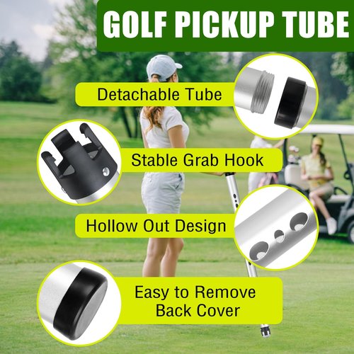 Golf Ball Retriever with Storage Bag, Detachable Golf Ball Picker Upper Tube, Aluminum Alloy Golf Ball Collector, 40 Inch Golf Balls Shagger Grabber for Men Women, Hold up to 24 Golf Balls