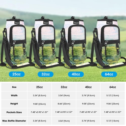25/32/40oz Water Bottle Carrier Bag With Pocket, Crossbody Insulated Neoprene Adjustable Shoulder Strap Water Bottle Pouch Case, Water Bottle Holder Sling Sleeve for Walking Hiking, 40oz Green Theme