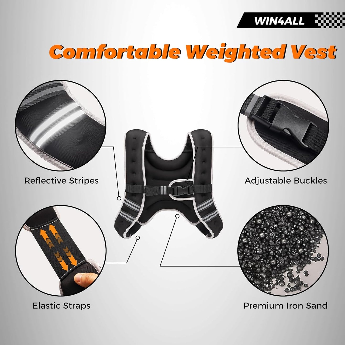 WIN4ALL Weighted Vest for Women - Adjustable 6lb to 20lb for Walking, Strength Training & Fitness | Black