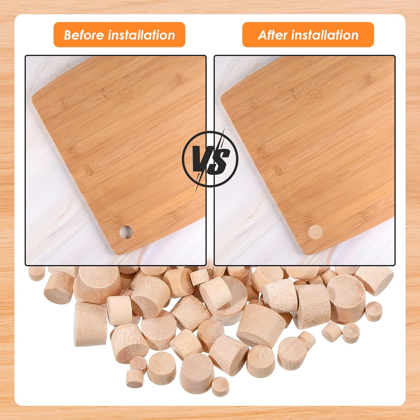 Tnisesm 150 Pieces 4 Sizes Wood Plugs 3/16 Inch, 5/16 Inch, 3/8 Inch, 1/2 Inch Wooden Hole Plugs Button Plugs Hardwood Hole Plugs for Holes in Locking Hole Tube Furniture