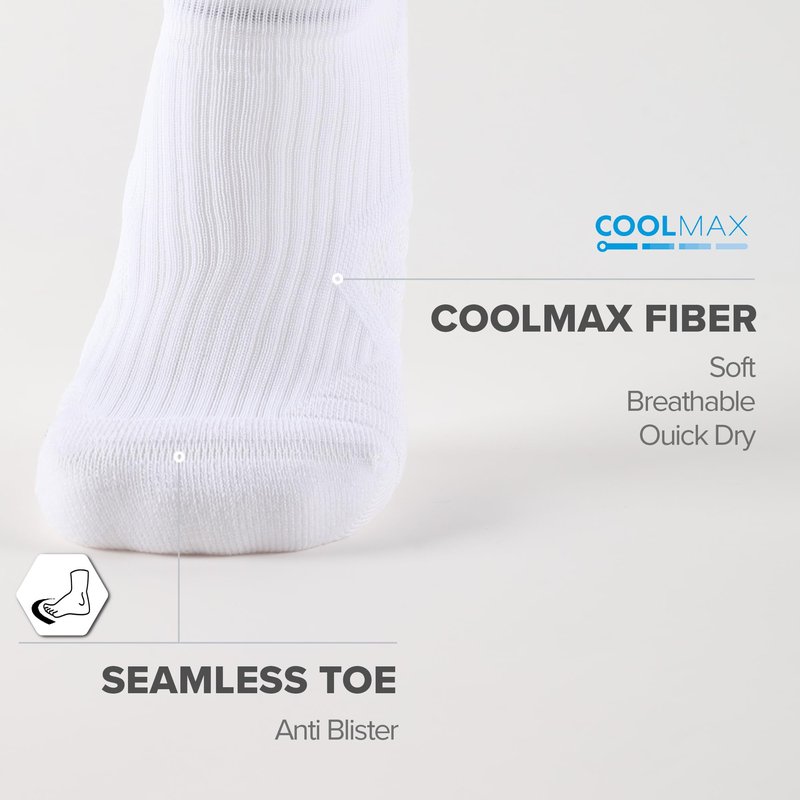 Running Socks Men Women, Cushion Padded Anti-Blister, Coolmax Moisture Wicking Cooling, Targeted Compression, Ankle Low Cut No Show Walking Hiking Tennis Golf Gym Athletic Socks (Medium, White)