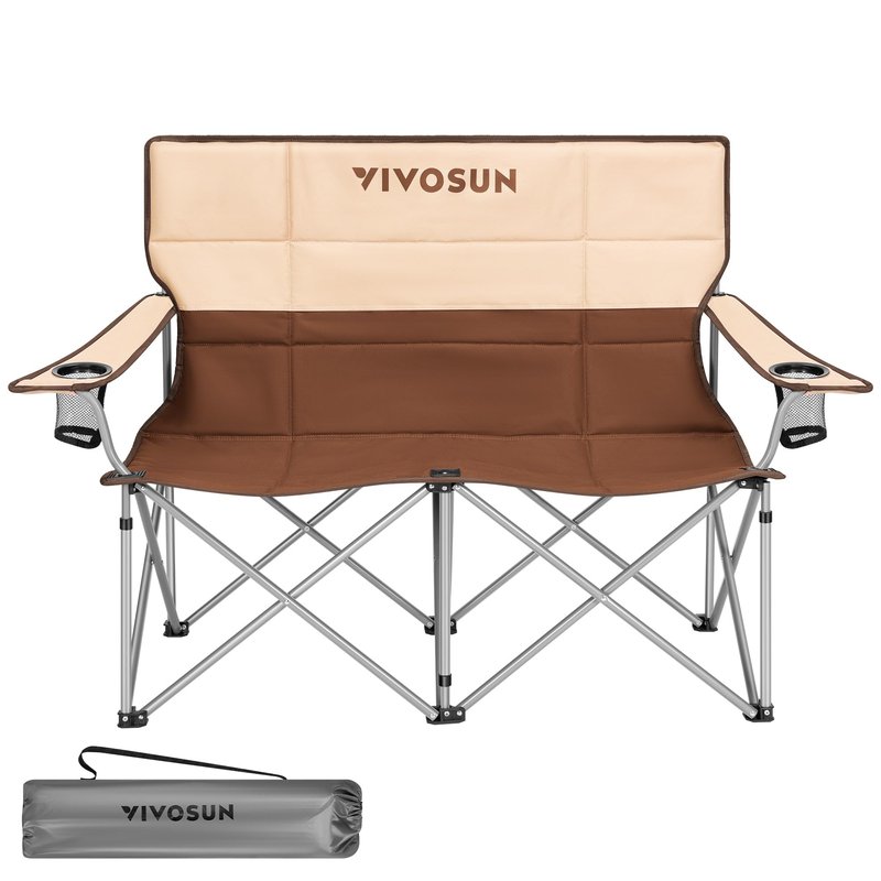 VIVOSUN [outlets] Double Camping Chair, Fully Padded Folding Loveseat, Portable Oversized Duo Chair with Storage Cup Holders, Height-Adjustable Armrests & Carry Bag, Supports up to 500lbs