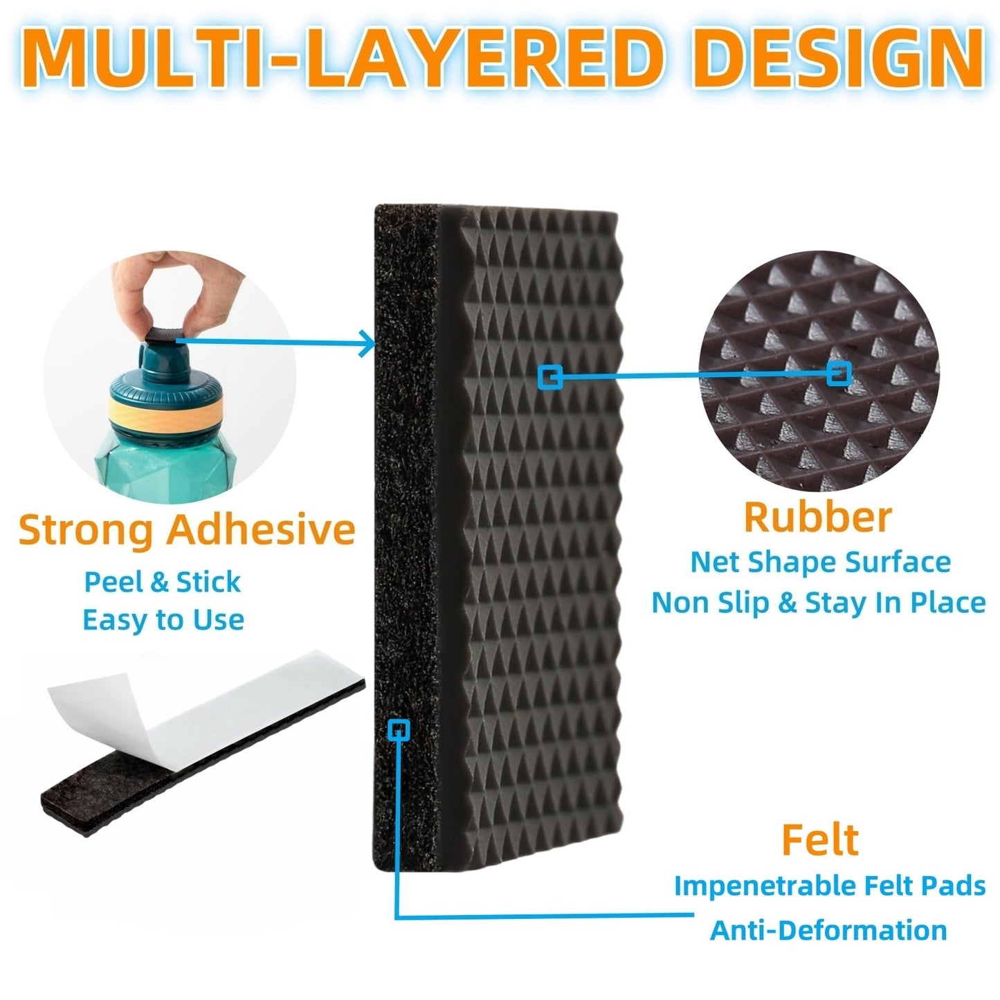 Furnigear Non Slip Furniture Pads 1/2" x 3" Rubber Strips Self Adhesive Furniture Grippers Chair Leg Pads Rubber Chair Feet Anti Scratches Non Skid Furniture Pad Floor Protectors, 40 Pcs Rectangle