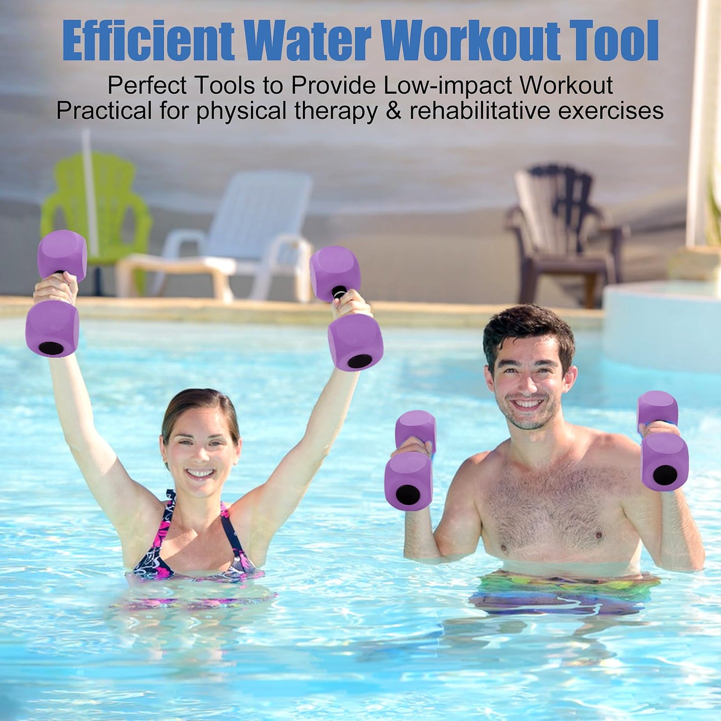 Water Dumbbells, 2Pack Aquatic Exercise Dumbbells, EVA Foam Barbells for Men Women Water Workouts (Purple)