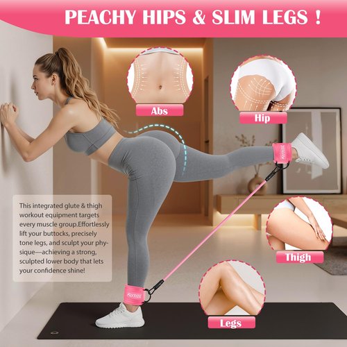 KUTIZE Ankle Resistance Bands with Cuffs & Fabric Resistance Bands Set - Legs & Glutes Workout Equipment for Women & Men, Home Gym Heavy Exercise Bands for Butt, Hip, Yoga, Strength Training, Pilates