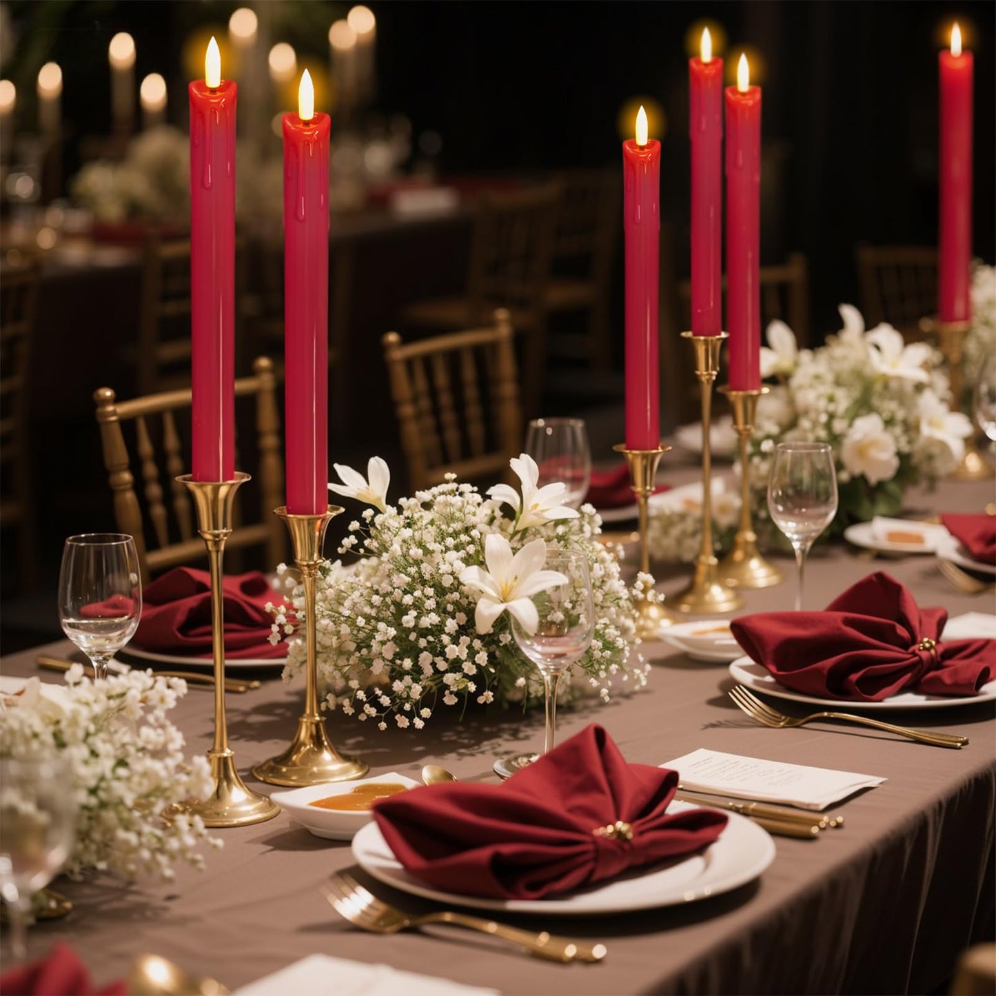 DRomance Dripping Flameless Taper Candles Flickering with Remote and Timer Battery Operated LED Taper Candle Real Wax 3D Wick Dinner Wedding Christmas Holiday Indoor Decor(3 Pack Red, 0.78" x 9.7")