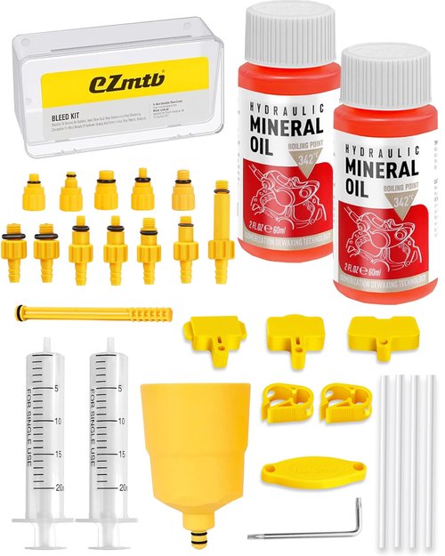 ezmtb Brake Bleed Kit for Shimano, TEKTRO, TRP Hydraulic Disc Brakes, Bicycle Hydraulic Brake Bleed Kit Including 120 ML Mineral Oil Brake Fluid, Funnel