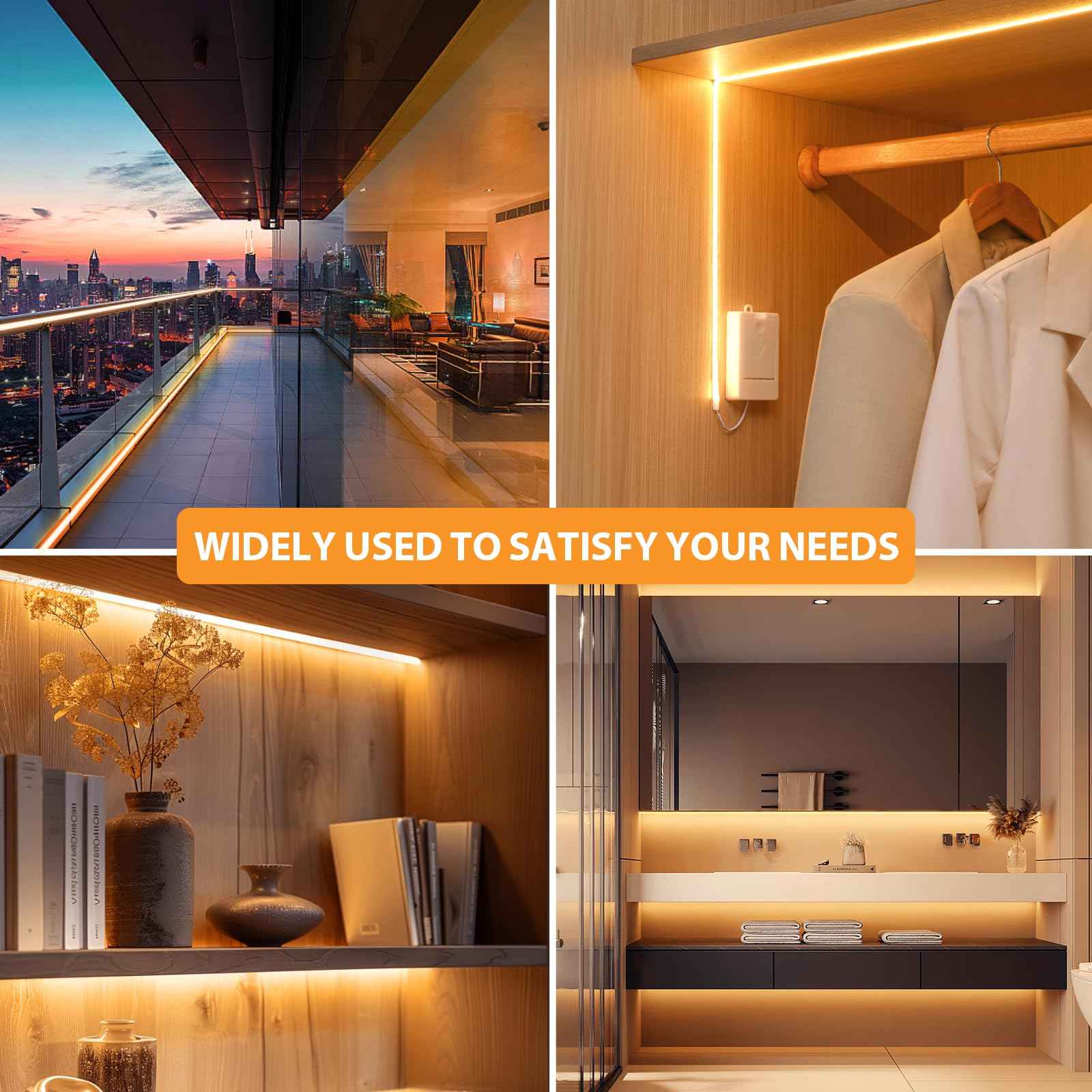 OMIKA 3 Pack COB LED Strip Lights, 3.3ft 320 LEDs Battery Powered LED Strip Lights, Flexible Cuttable Click Lights for Cabinet, Bedroom, Desk, Kitchen, Bedroom, 2700K Warm White