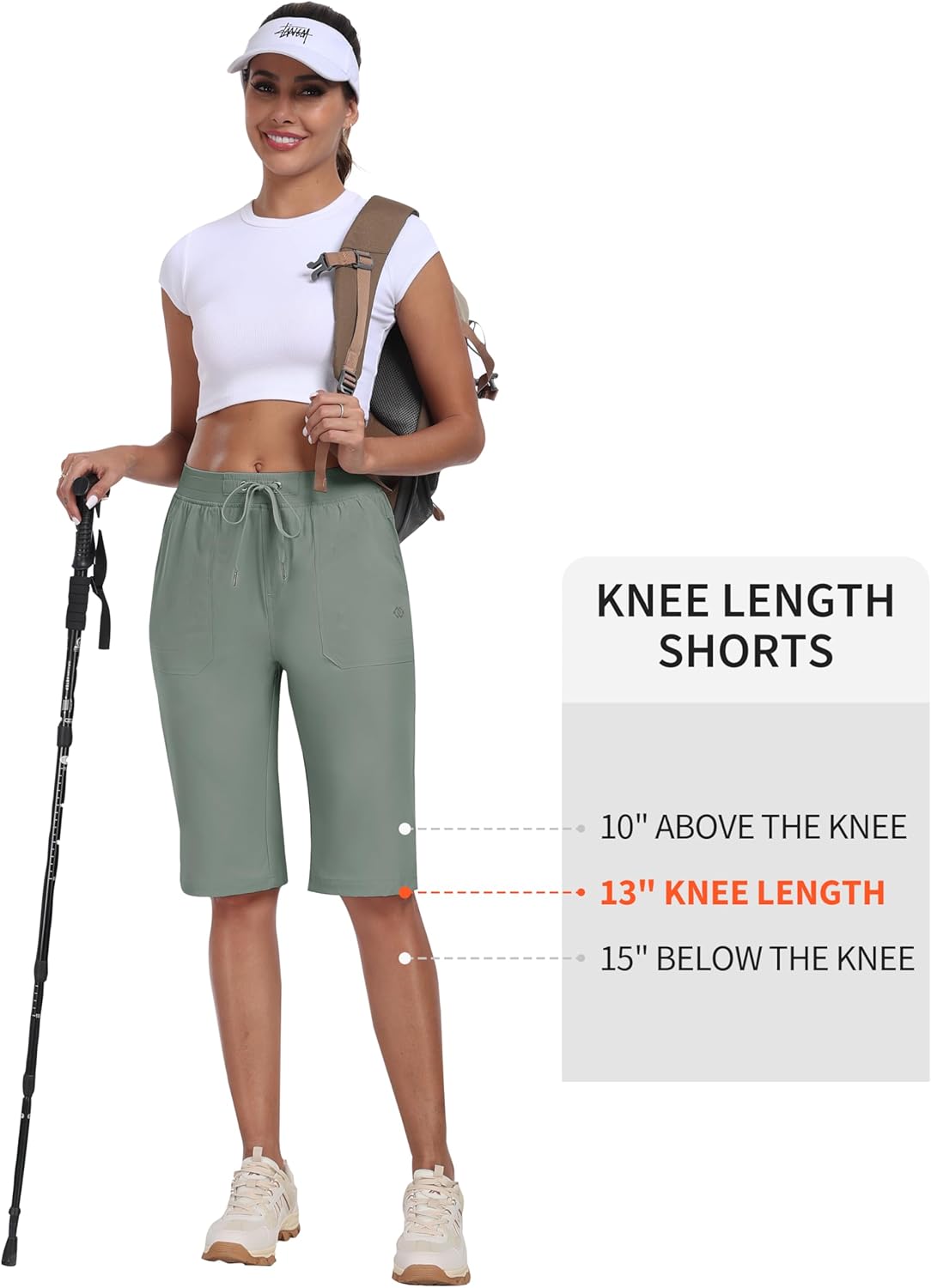 MoFiz Women's Quick-Dry Hiking Shorts - 13" Knee Length, Water-Resistant, 3 Pockets | Athletic Travel Golf Bermuda